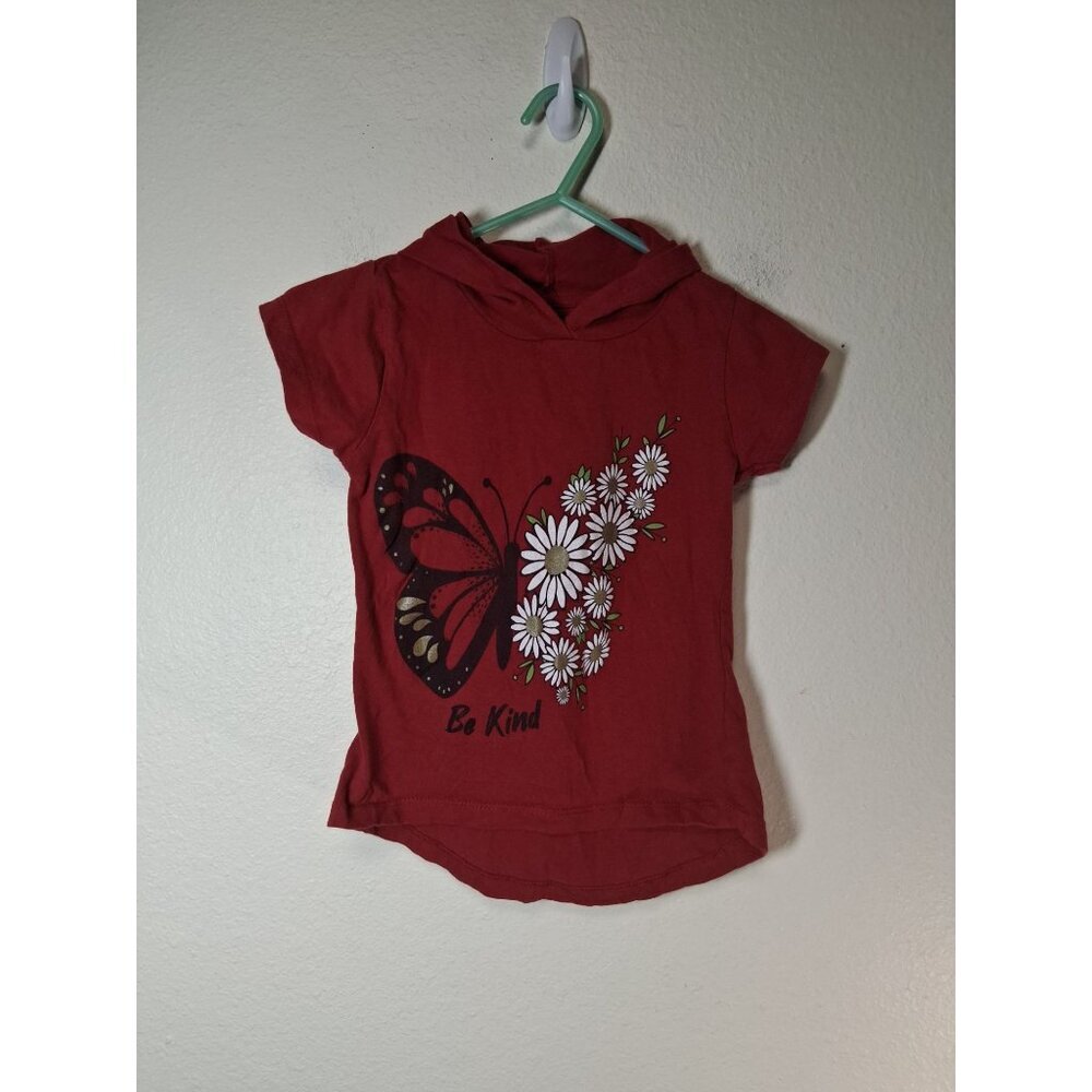 Just 2 Cute Hoodie Tee Y2K Retro Boho Butterfly Floral Cottage Girls Size 4 Red